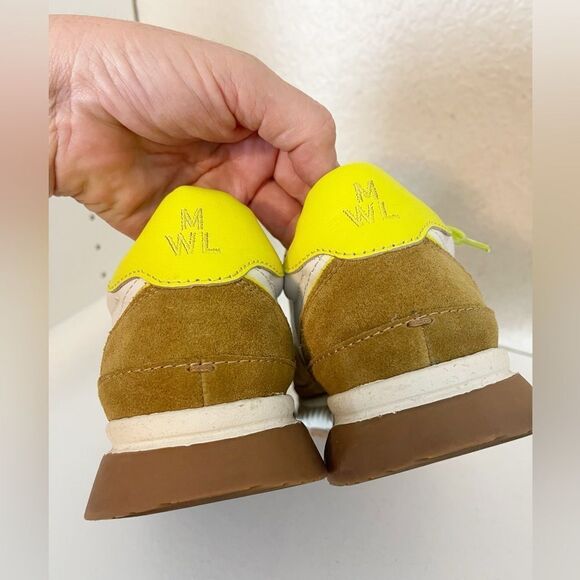 Madewell Kickoff Trainer Sneaker in Luminary Citron leather and tan suede 7.5 - Picture 9 of 16